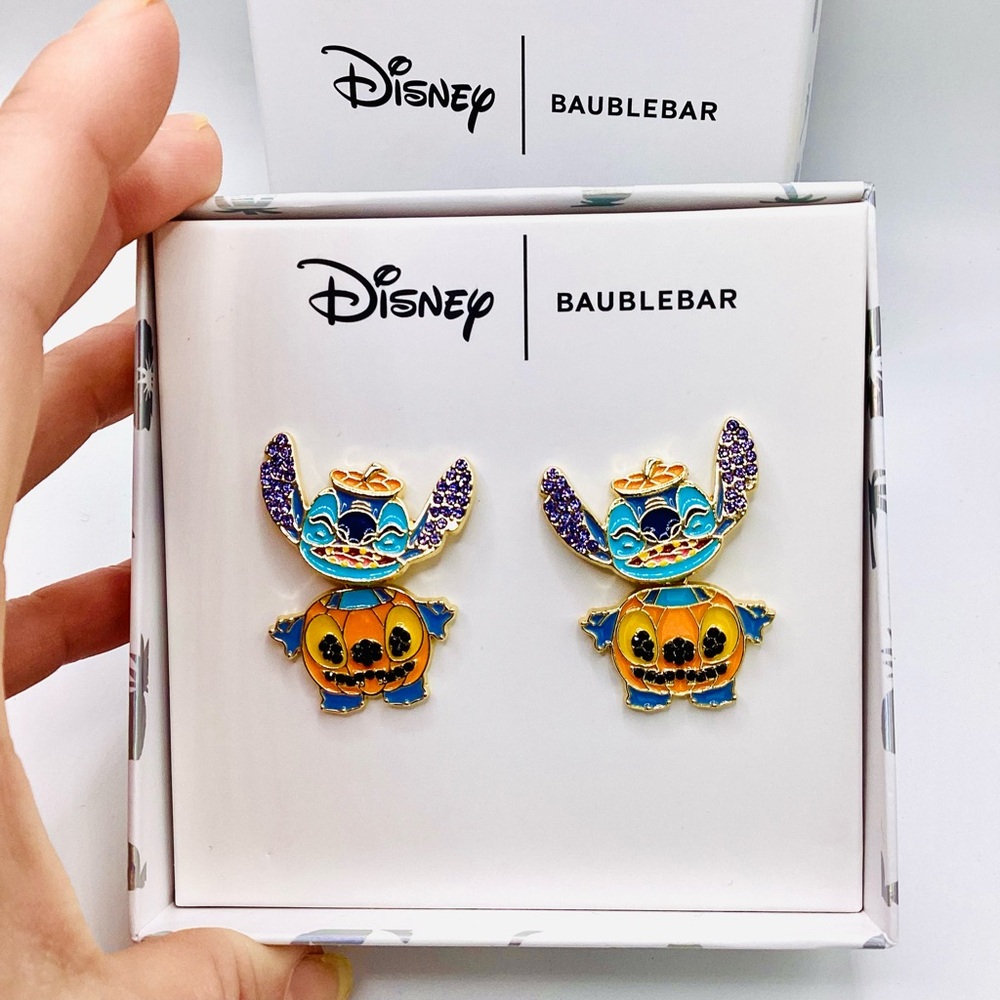 Disney BaubleBar Stitch Pumpkin Painted Enamel Earrings - Picture 3 of 10